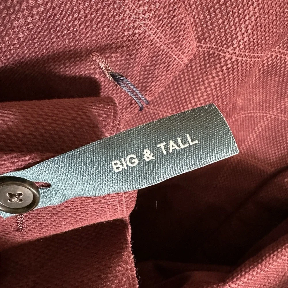 Stafford Mens 60 Long Sport Coat Burgundy Windowpane Cotton Big & Tall Blazer